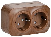 Розетка с заземлением накладная IEK Glory РСш22-3-ХД 2-м. шторки дуб картинка